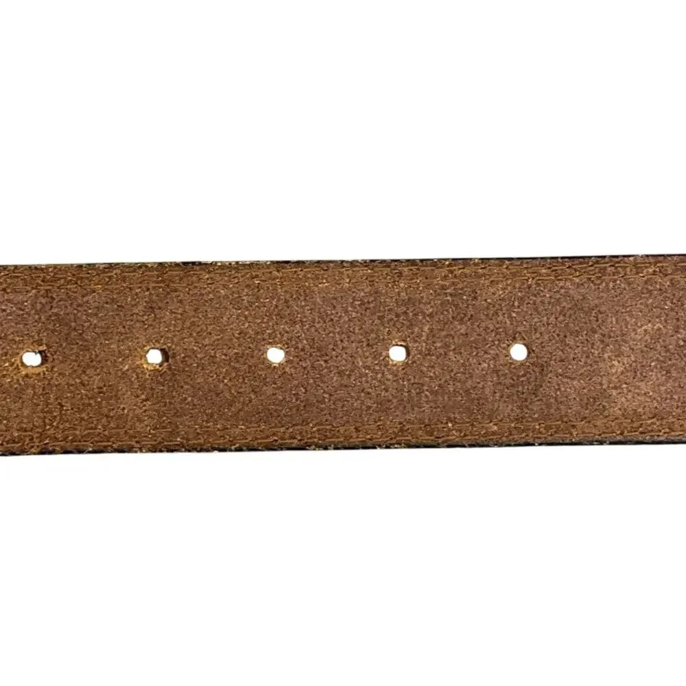 Western Brown Leather White Stitch Silver Square Buckle Belt Men 36”